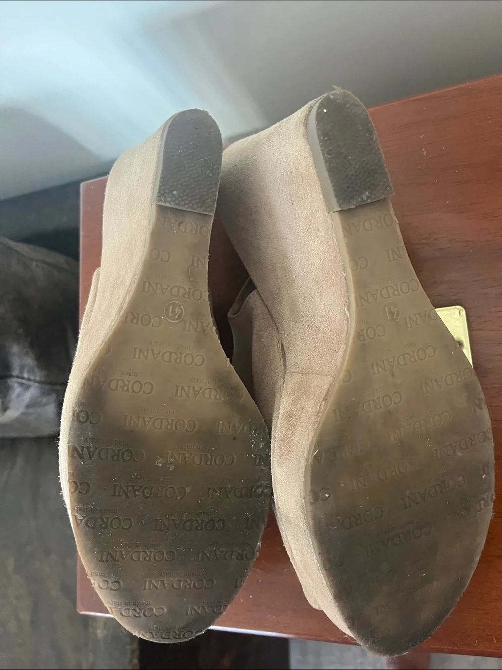 Cordani Taupe Suede Peep-Toe Wedge Sandals size 41